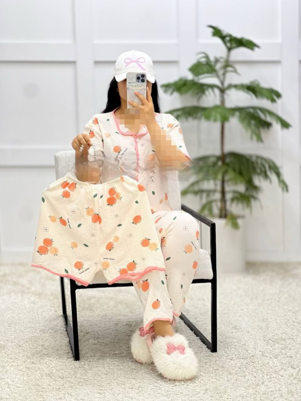 لباس خواب/راحتی طرح هلو ( سه تکه جلو باز) - Image 8