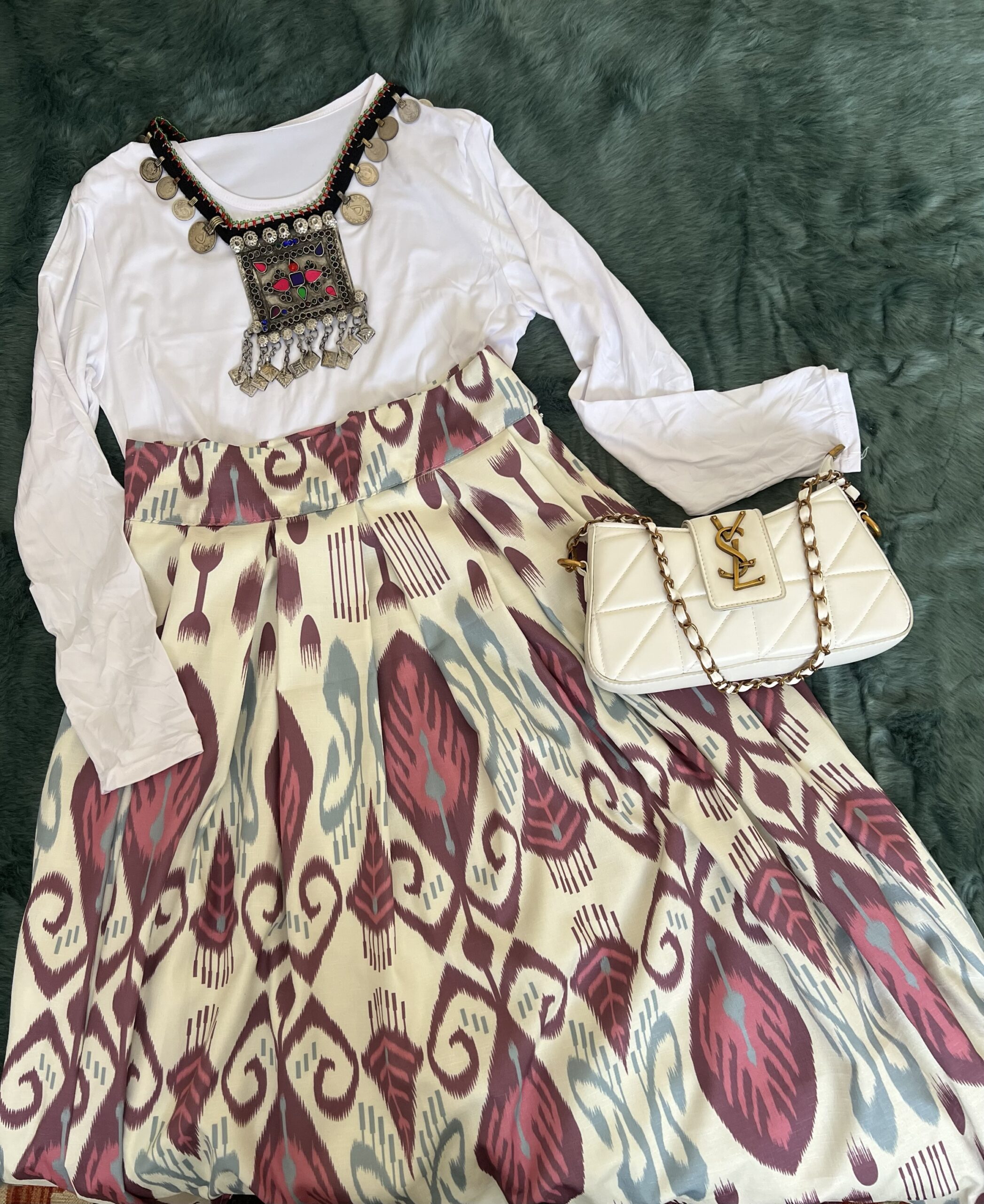 بلوز دامن تاجیکی ( گلابی + سفید) - Image 2