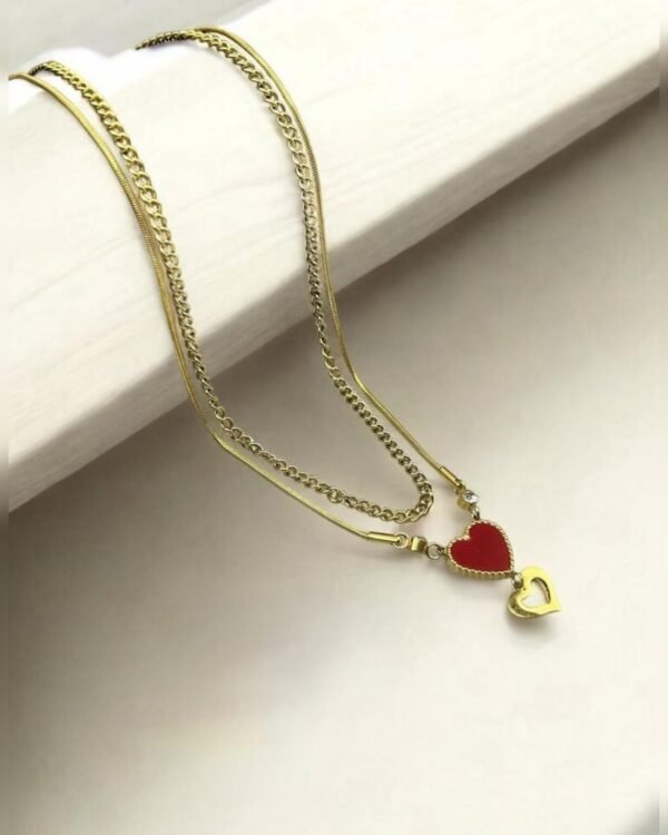 گردنبند ۲ لاین قلب سرخ